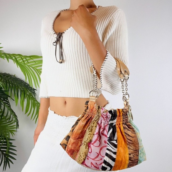 Vintage Y2K Satin Bohemian Patchwork Indie Hippie Handbag Shoulder Purse‎ - Picture 1 of 8